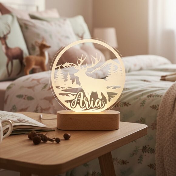 Personalized Deer Night Light – Custom LED Mountain Bedroom Decor - Picture 8 of 8